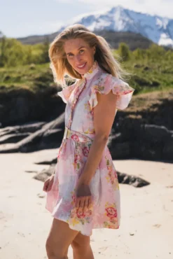 Linen Ruffle Dress Rose Amore