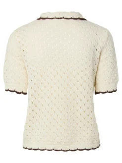 Lingo LS Knit Polo Top Pristine W Brown Edges