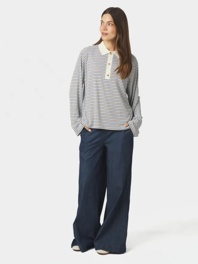 Lirenne Striped Polo Blouse Light Blue