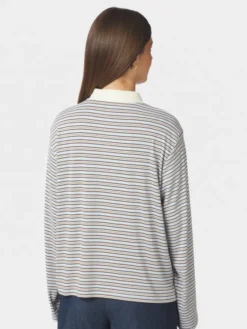 Lirenne Striped Polo Blouse Light Blue