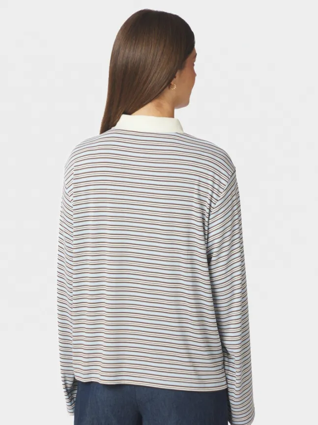 Lirenne Striped Polo Blouse Light Blue