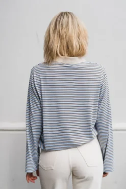 Lirenne Striped Polo Blouse Light Blue