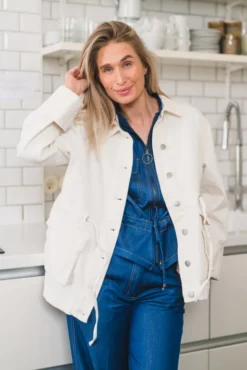 Lisa LS Denim Parka Jacket Ecru