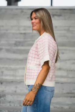 Livia SS Knit Cardigan Birch Rose Violet/Ballerina