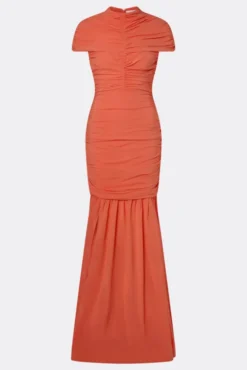 Loana Draped Chiffon Maxi Dress Coral