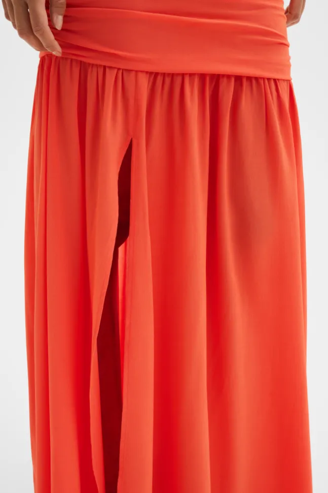 Loana Draped Chiffon Maxi Dress Coral