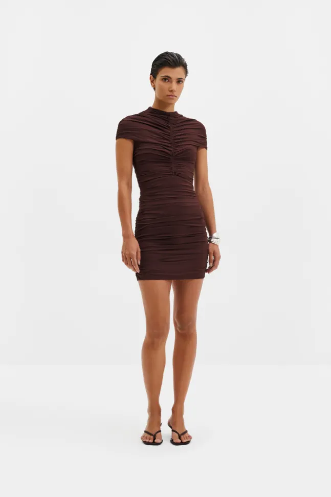 Loana Draped Chiffon Mini Dress Espresso
