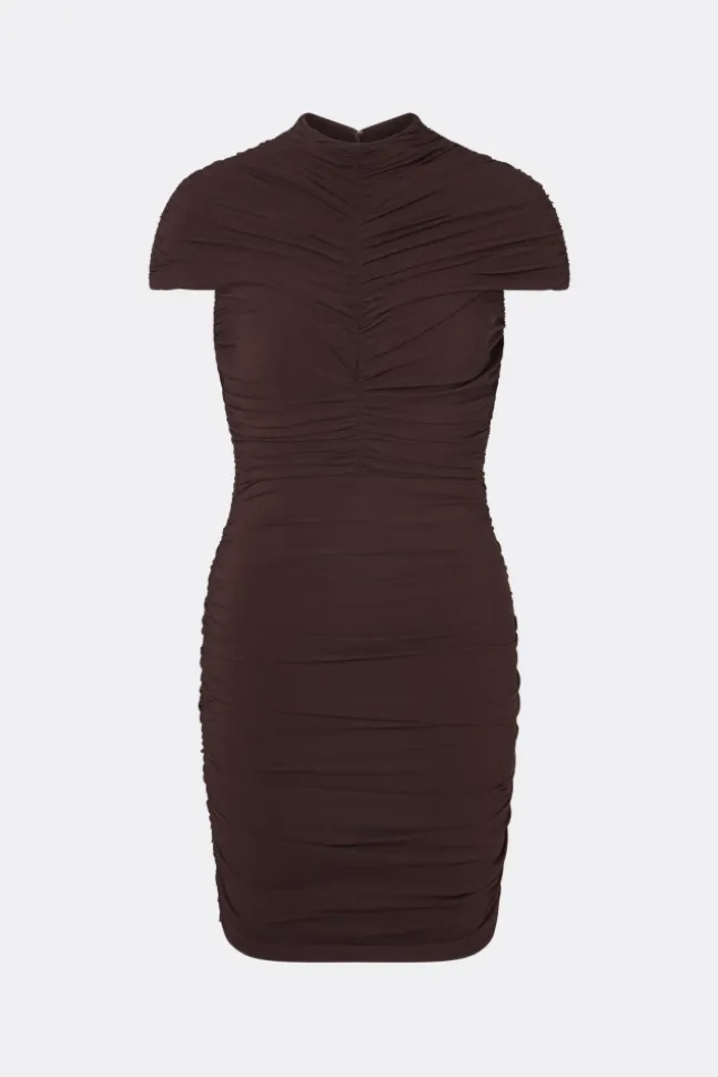 Loana Draped Chiffon Mini Dress Espresso