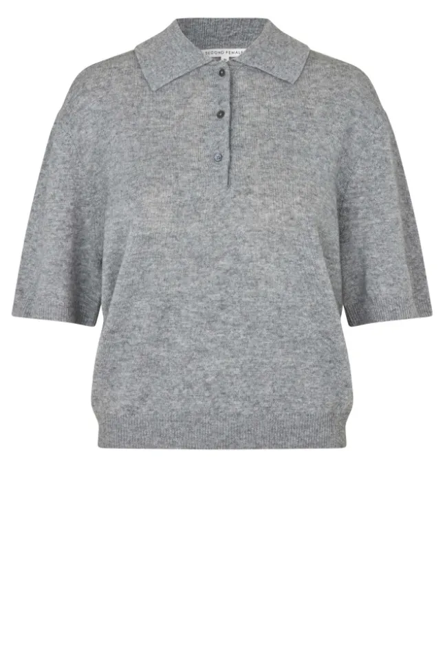 Longo SS Knit Collar Mid Grey Melange