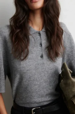 Longo SS Knit Collar Mid Grey Melange