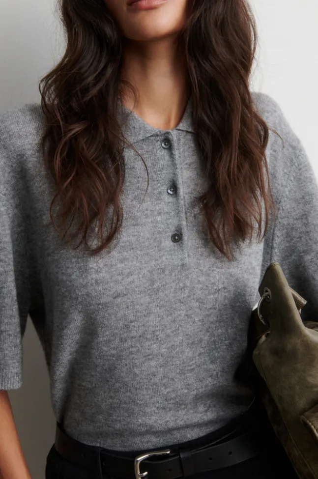 Longo SS Knit Collar Mid Grey Melange