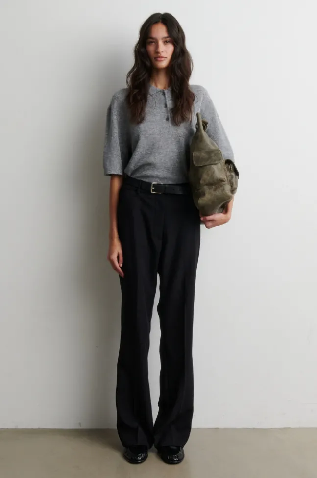 Longo SS Knit Collar Mid Grey Melange