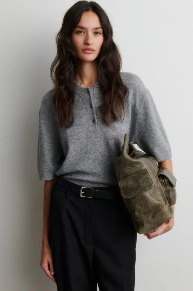 Longo SS Knit Collar Mid Grey Melange