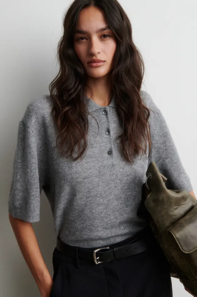 Longo SS Knit Collar Mid Grey Melange