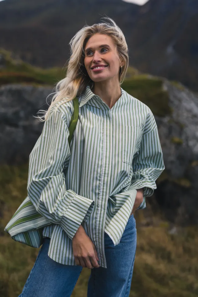 Loose Stripe Shirt Green Stripe