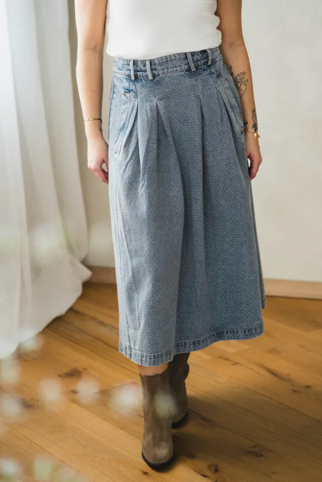 Lova Anya Pleat Skirt Denim Blue