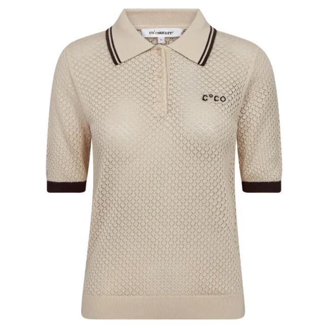 Lue Pointelle Polo Knit Bone