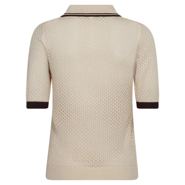 Lue Pointelle Polo Knit Bone
