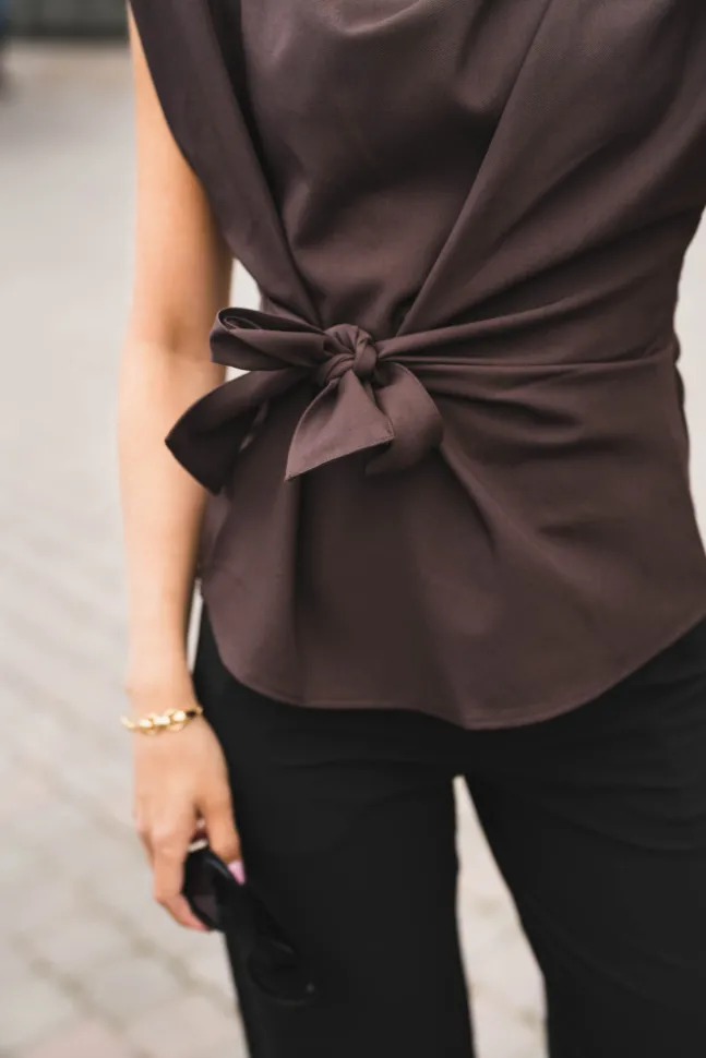 Luna Pleat Top Dark Brown