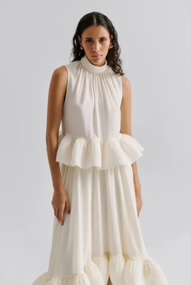 Lune Halterneck Frilled Hem Blouse White