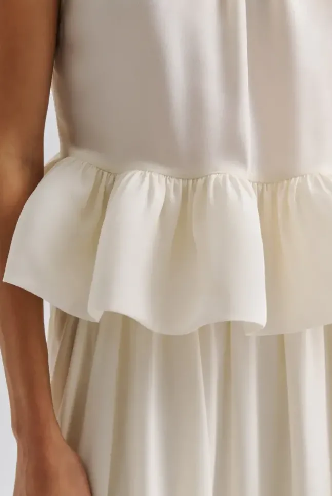 Lune Halterneck Frilled Hem Blouse White