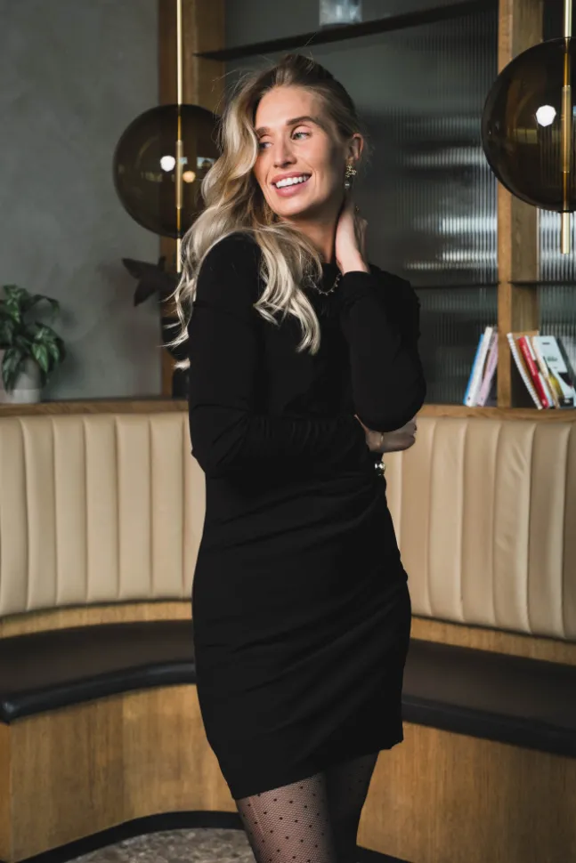 Mailey Jersey Brooch Mini Dress Black