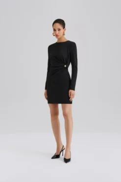 Mailey Jersey Brooch Mini Dress Black