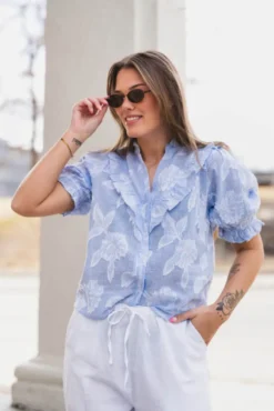 Manet Jacquard Blouse Light Blue