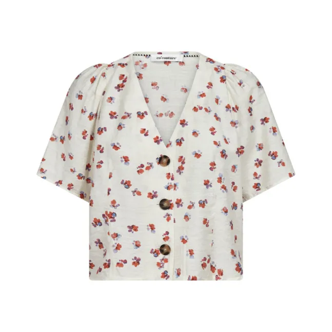 Maris Flower SS V-Shirt Offwhite