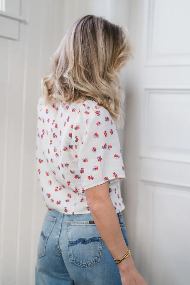 Maris Flower SS V-Shirt Offwhite