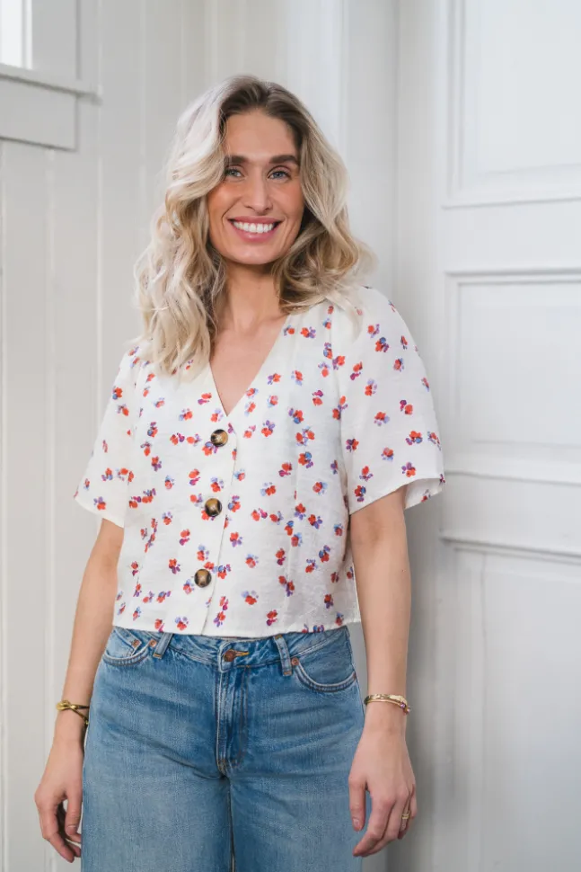 Maris Flower SS V-Shirt Offwhite