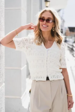 Marisini Stitch Polo Knit Top Offwhite