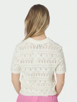 Marisini Stitch Polo Knit Top Offwhite