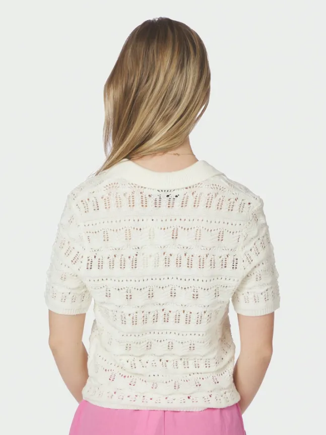Marisini Stitch Polo Knit Top Offwhite