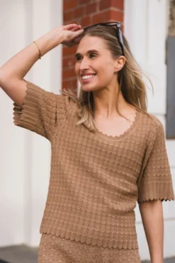 Meiko Fine Crochet Blouse Taupe
