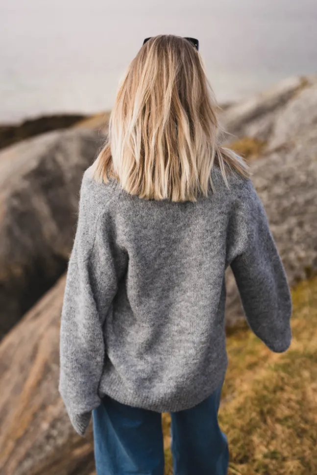 Melli Fluffy Knit Blouse Grey Melange