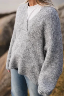 Melli Fluffy Knit Blouse Grey Melange