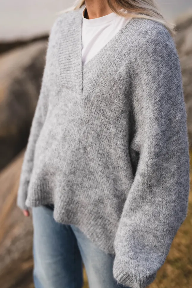 Melli Fluffy Knit Blouse Grey Melange