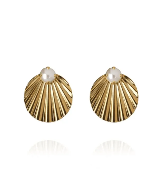Milos Earrings Gold Pearl