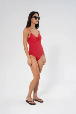 Milos Solid Swimsuit Lipstick Red