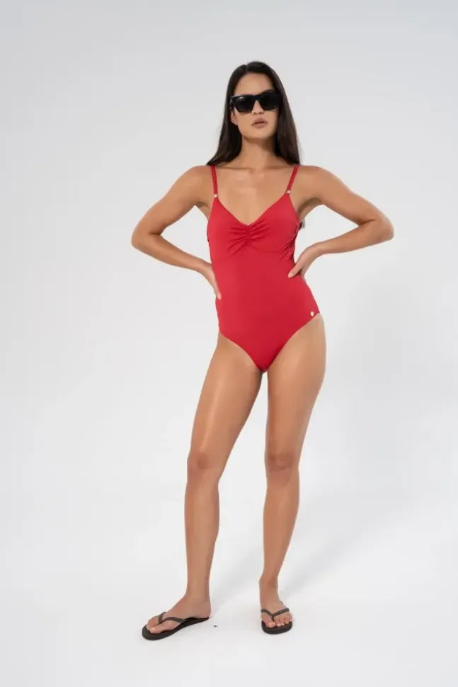 Milos Solid Swimsuit Lipstick Red