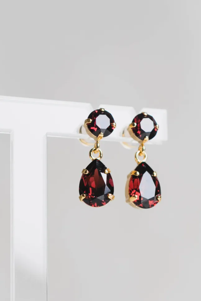 Mini Drop Earrings Gold Burgundy