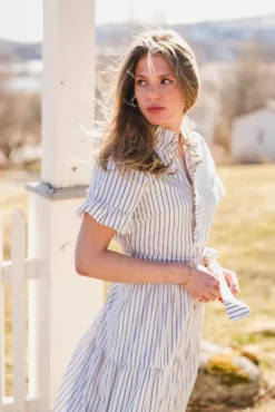 Nellie Wide Stripe Dress Ivory