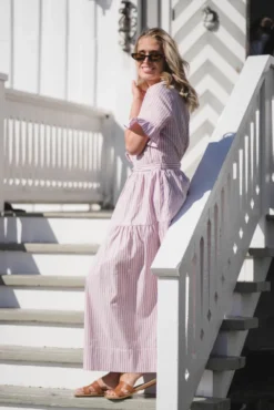 Nessie Structure Stripe Dress Light Pink
