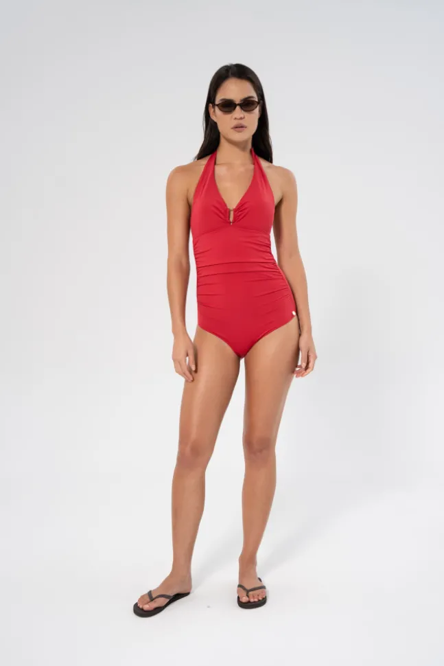 Niovi Solid Swimsuit Lipstick Red