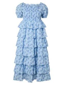 Nora SS Long Dress Skyway Ditsy Flower