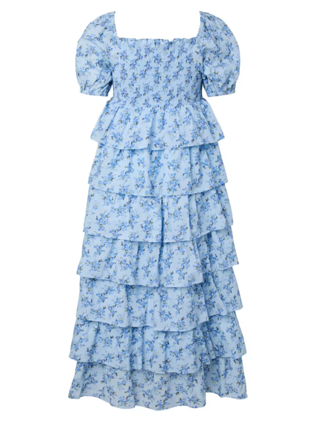 Nora SS Long Dress Skyway Ditsy Flower