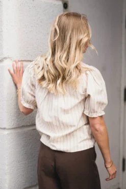 Odesa Linen Stripe Blouse Sand