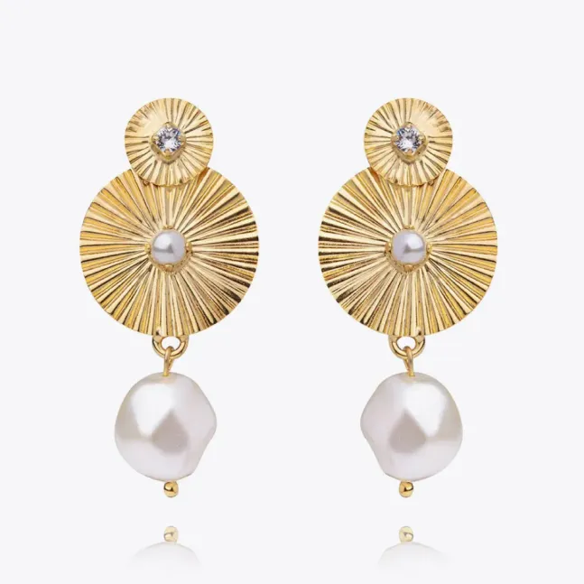 Odessa Pearl Earrings Gold Pearl + Crystal Combo