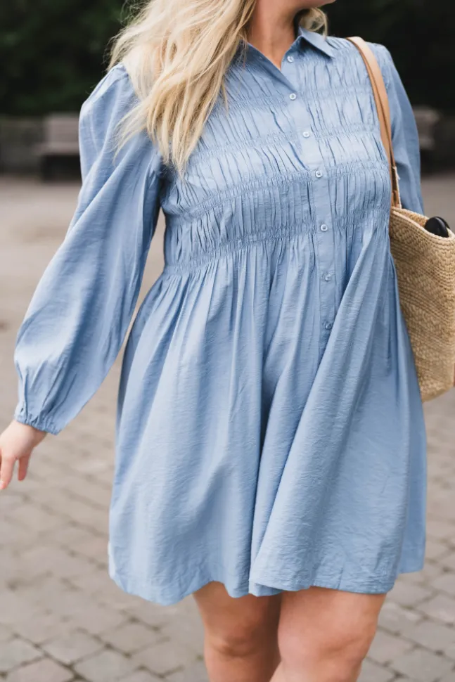 Pala LS Smock Shirt Dress Windward Blue
